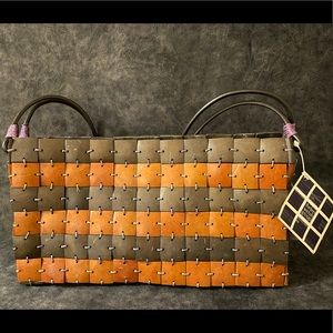 NWT Helen Welsh Coconut Shell Checkered Handbag